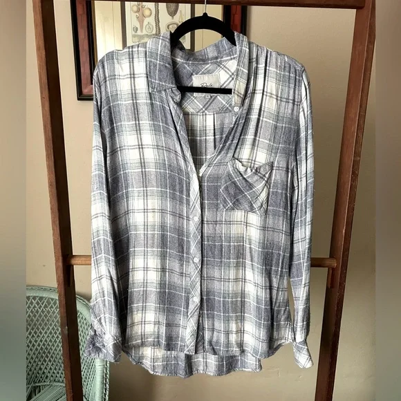 Rails Plaid Hunter Melange Blue White Button Down Shirt - Picture 3 of 6